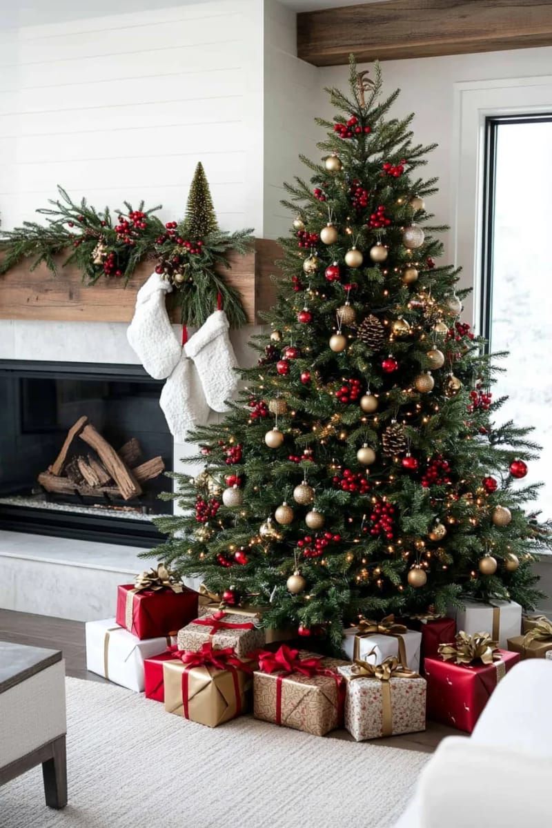 19. Red berries and gold bells for classic tree decor - photo 2