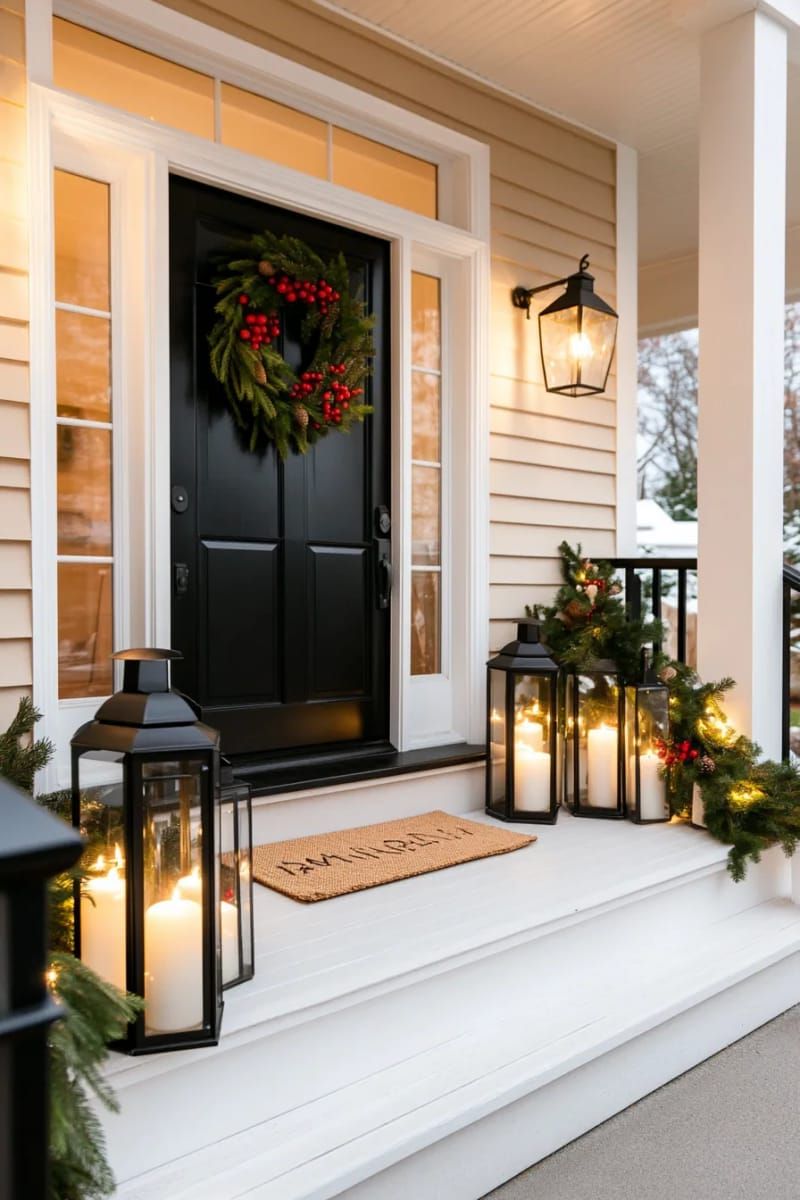 21. Porch lanterns with pillar candles and fir sprigs - photo 3
