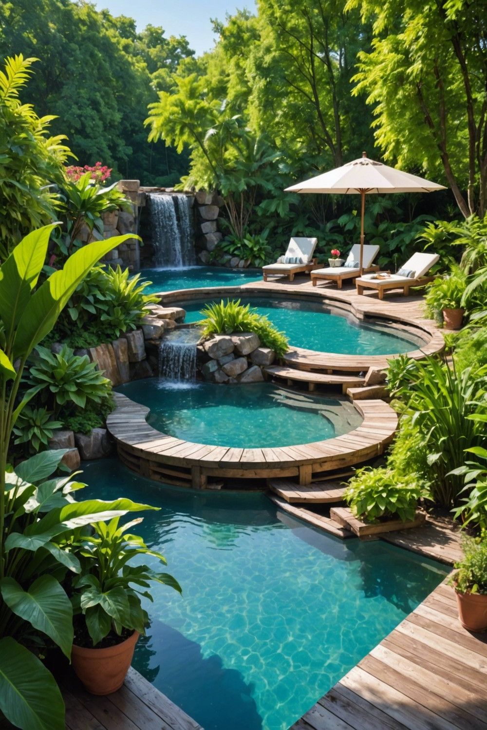 Pallet Pool Decks Paired With Waterfall Features