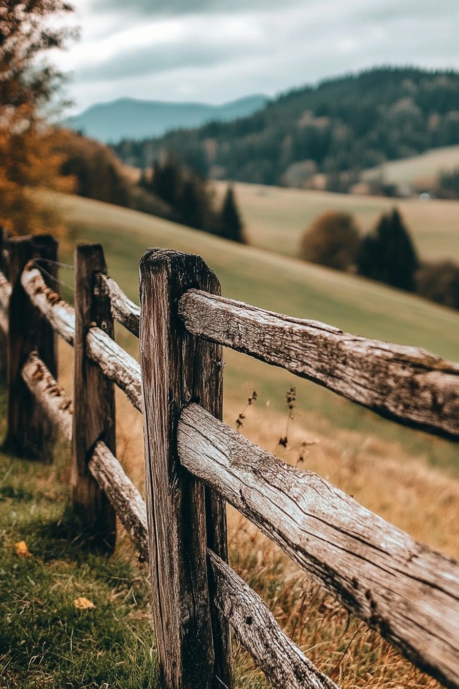 5. Add Farmhouse Warmth with a Weathered Split-Rail Fence