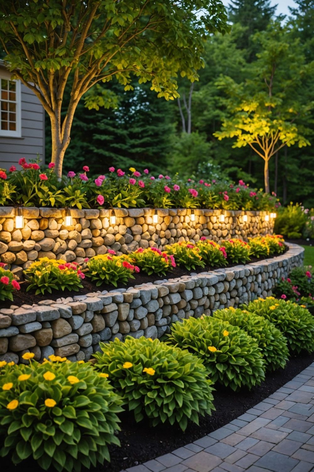 Gabion Wall with Decorative Lighting