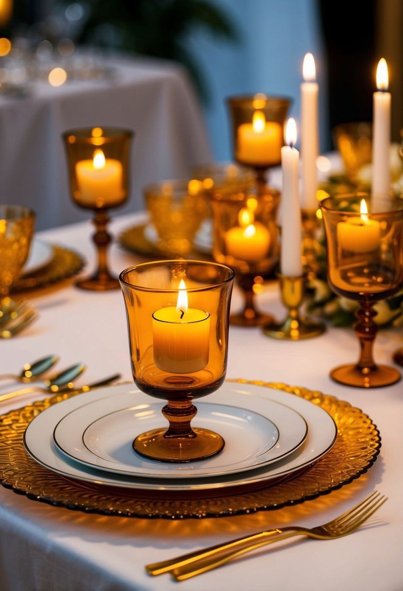 1) Amber Glassware for an Elegant Table