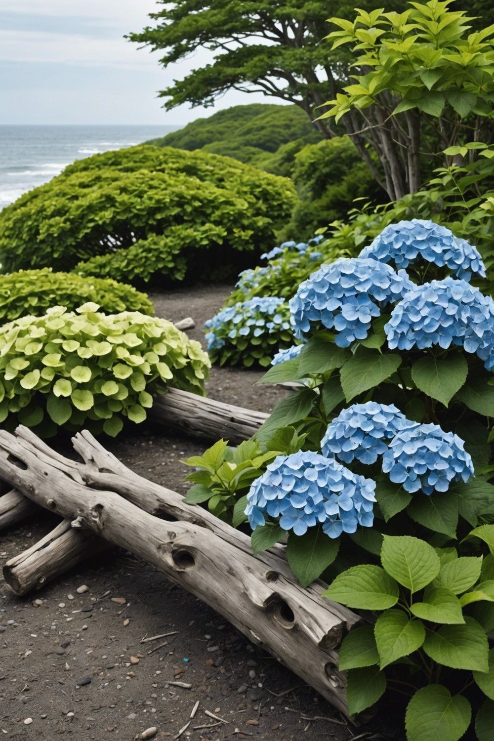 Pairing Driftwood With Hydrangeas