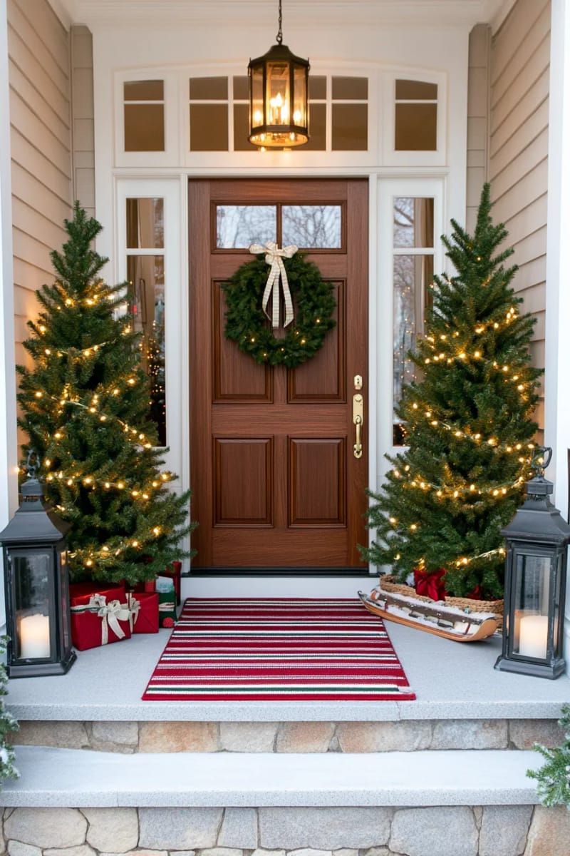8. Matching Pre-Lit Fir Trees Flank the Doorway - photo 3