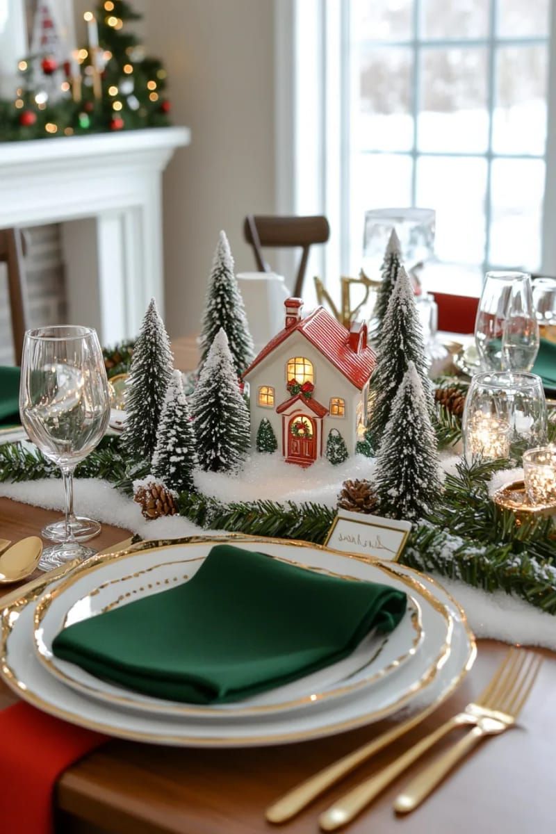 4. Ceramic Christmas Village Centerpiece Idea