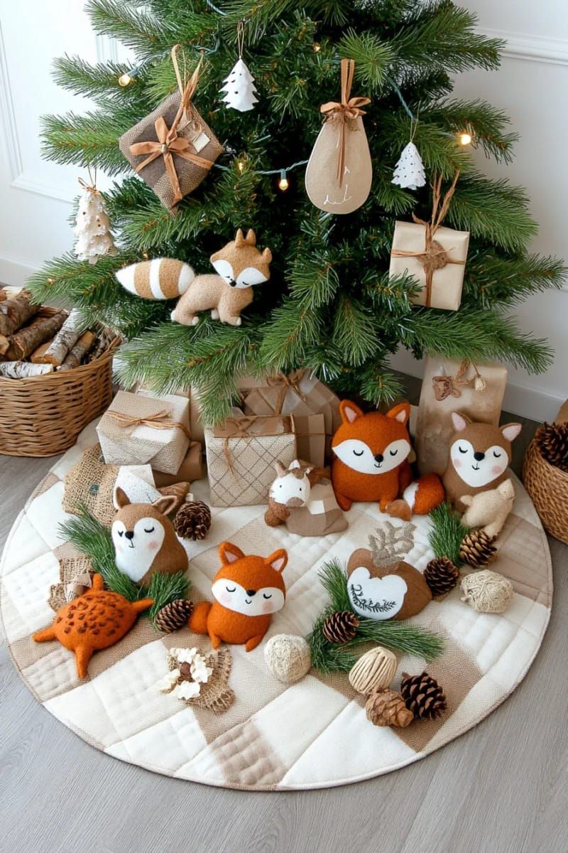 13. Plaid Tree Skirt With Felt Animals