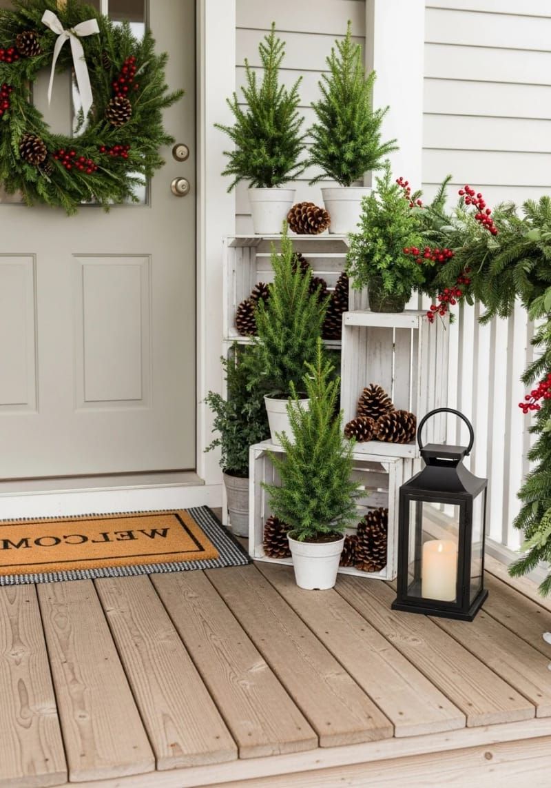 7. White Wooden Crates with Potted Evergreens - photo 2
