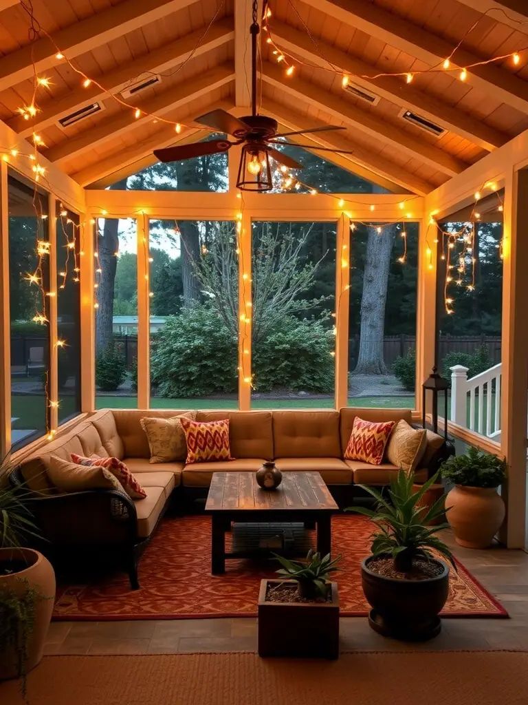 32. Screened-In Porch Strung With String Lights