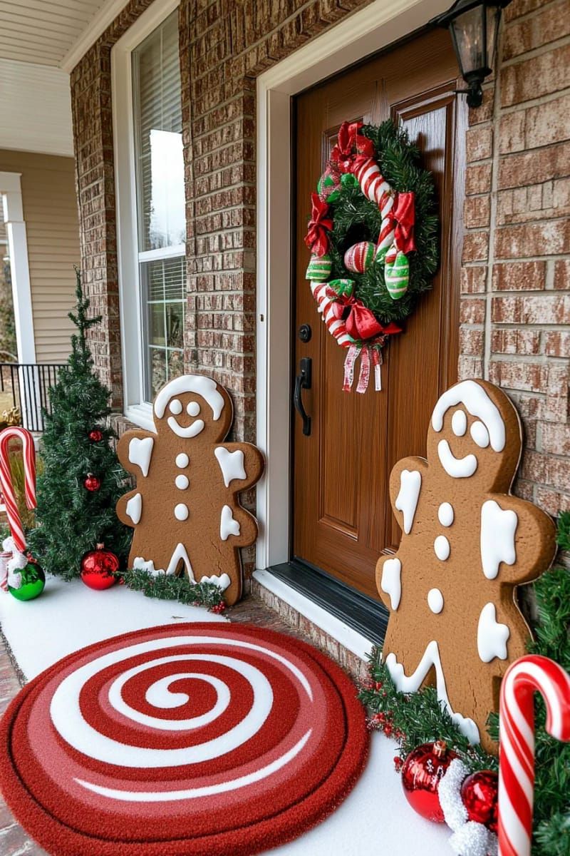 14. Gingerbread porch with oversized cookie cutouts