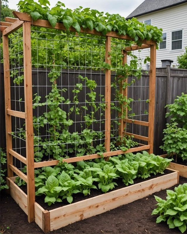 6. Raised Bed Garden with Climbing Trellis