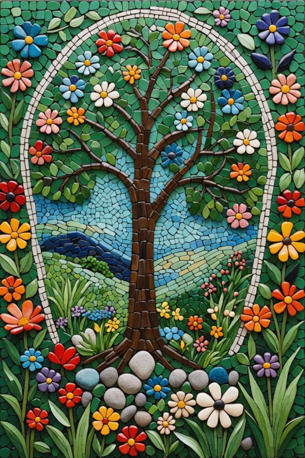 Nature-Themed Mosaic Rock Art
