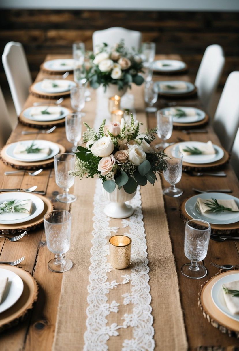 10) Burlap and Lace Table Runners