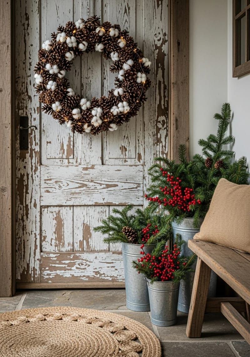 1. Pinecone Cotton Wreath With Lights - photo 4