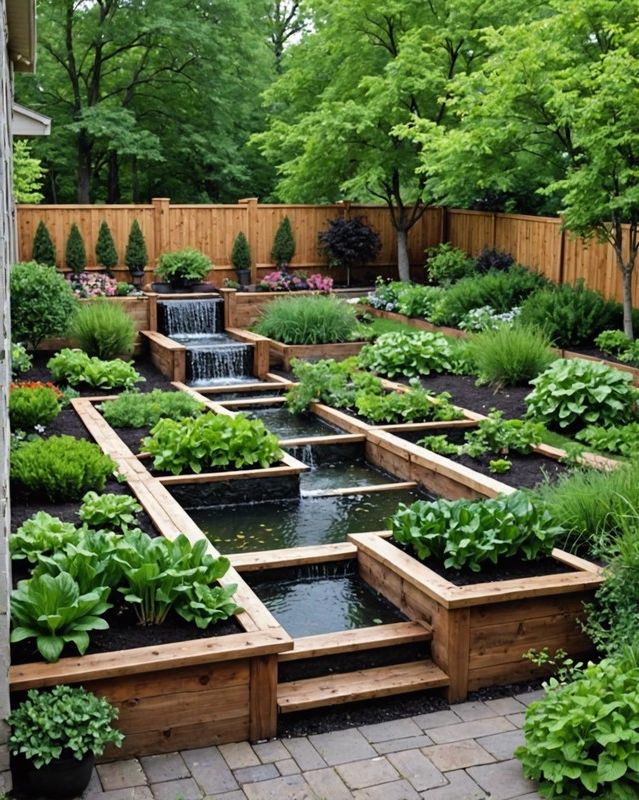Raised Bed Garden with Water Feature