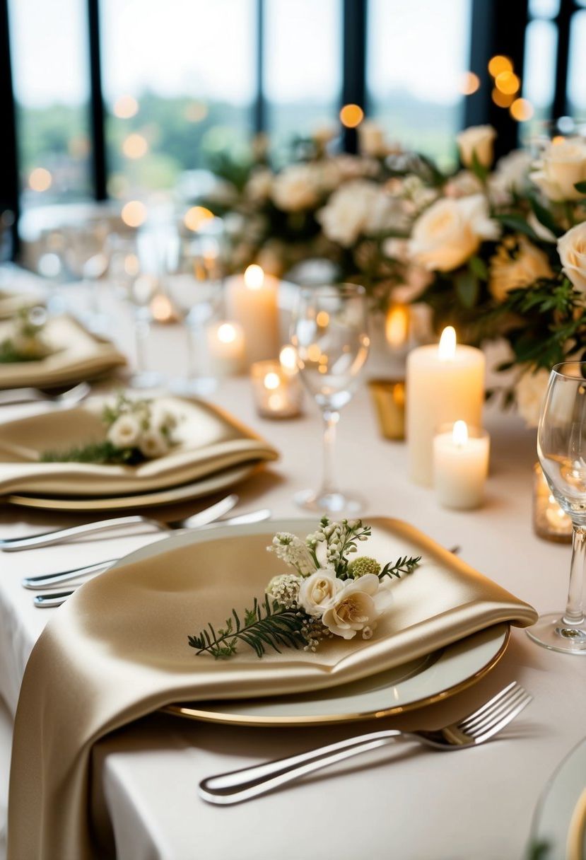 4) Champagne satin table napkins