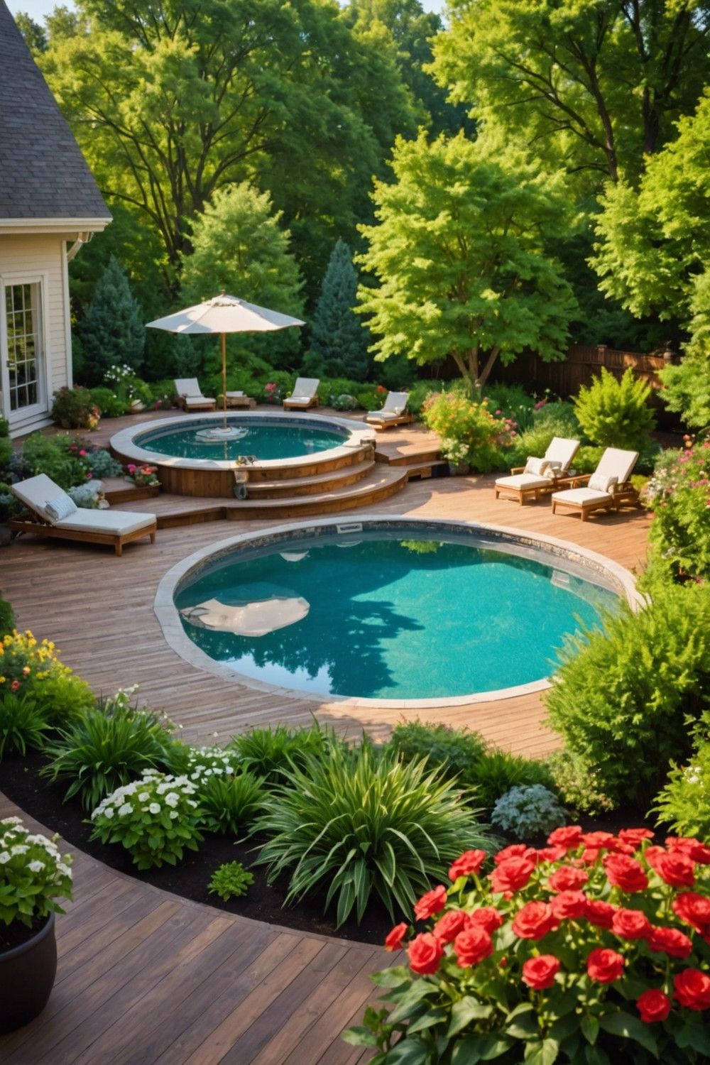 Wooden Deck Ideas for Round Pools