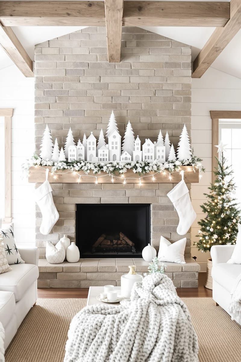 3. Winter Village Mantle With Paper Houses