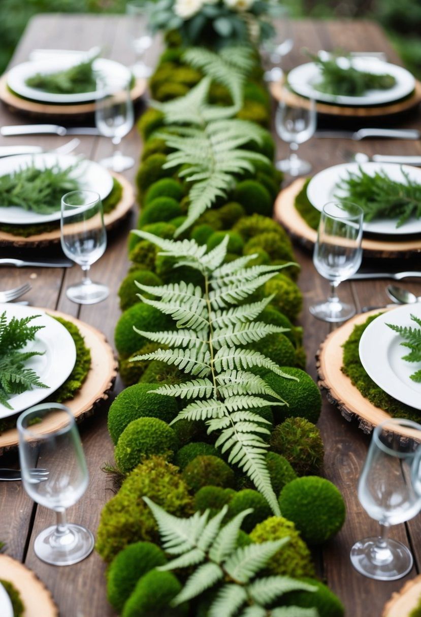 1) Moss Table Runners with Ferns