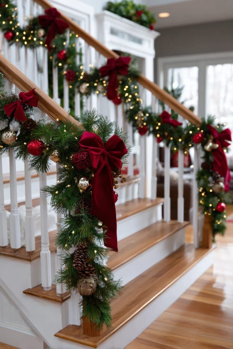 28. Staircase Wrapped in Garland and Velvet Ribbon - photo 4