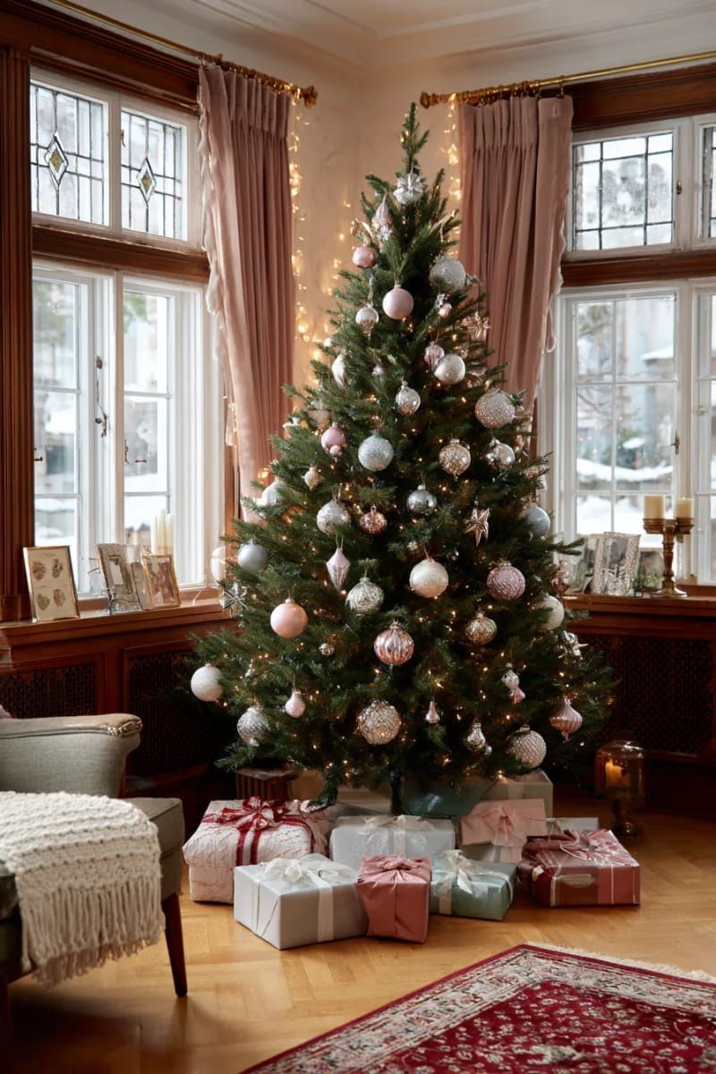 1. Classic Pine Tree with Mercury Glass and Tinsel