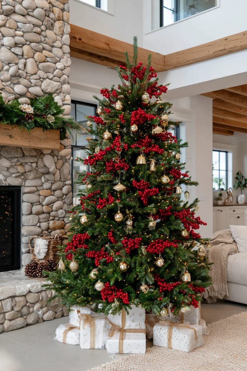 19. Red berries and gold bells for classic tree decor - photo 3