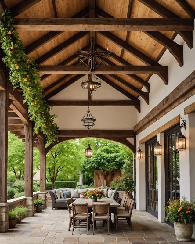 Cathedral Ceiling With Exposed Wood Beams