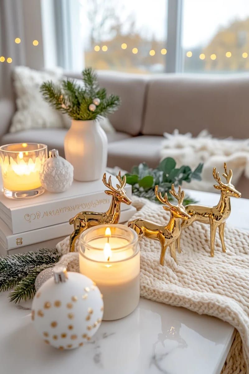 16. Golden Deer Figurines on a Marble Table - photo 3