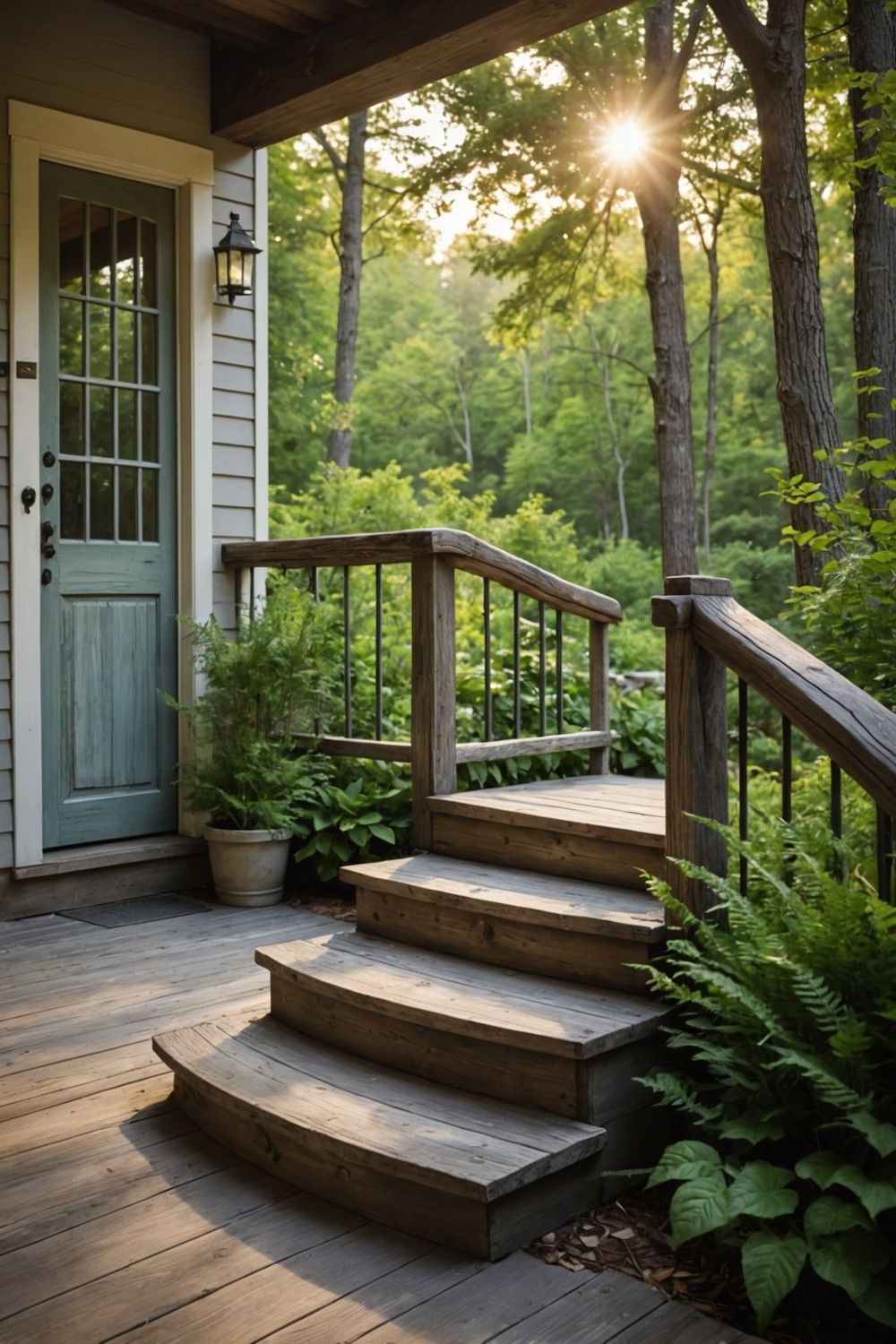 47) Rustic Charm with Weathered Wood Railing