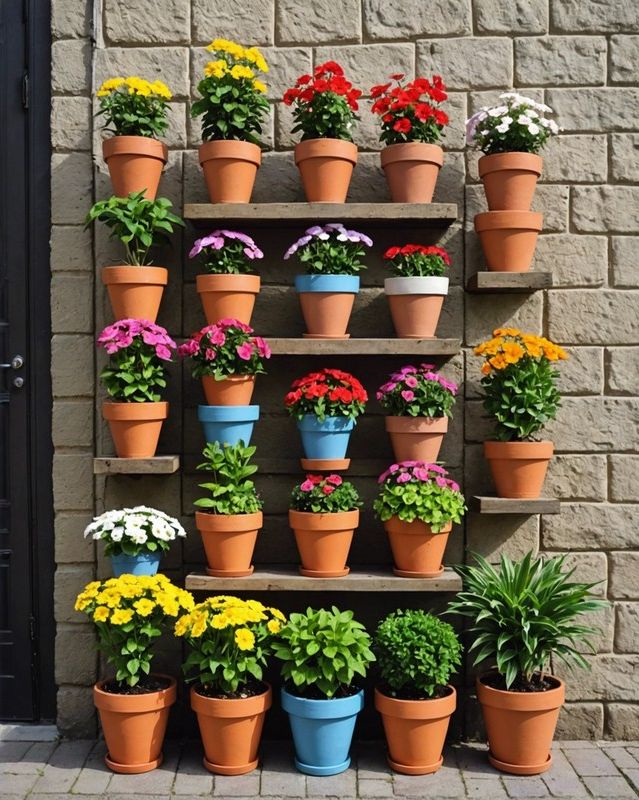 9) Pyramid-Stacked Flower Pot Arrangement
