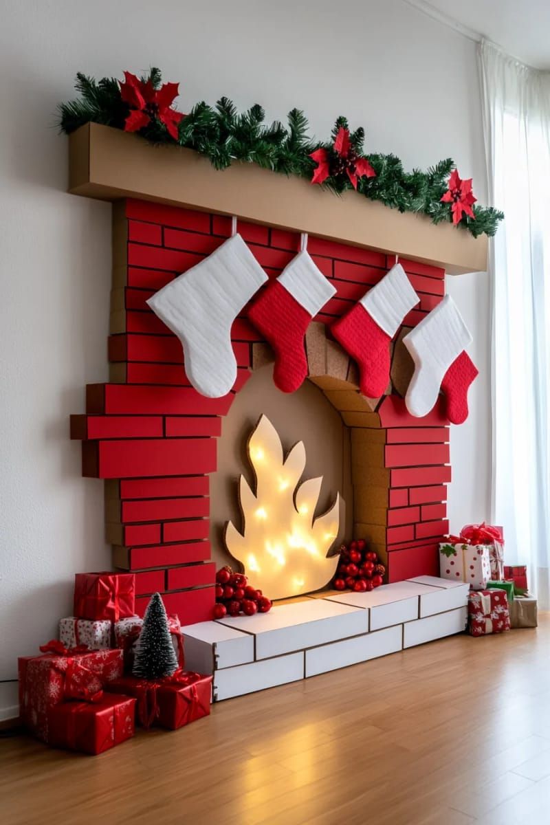 10. DIY wall-mounted cardboard brick fireplace - photo 2
