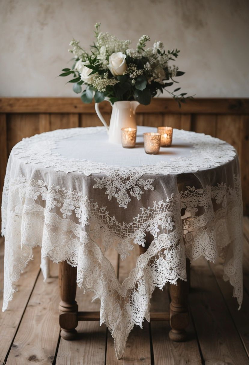 2) Vintage Lace Tablecloth Accents