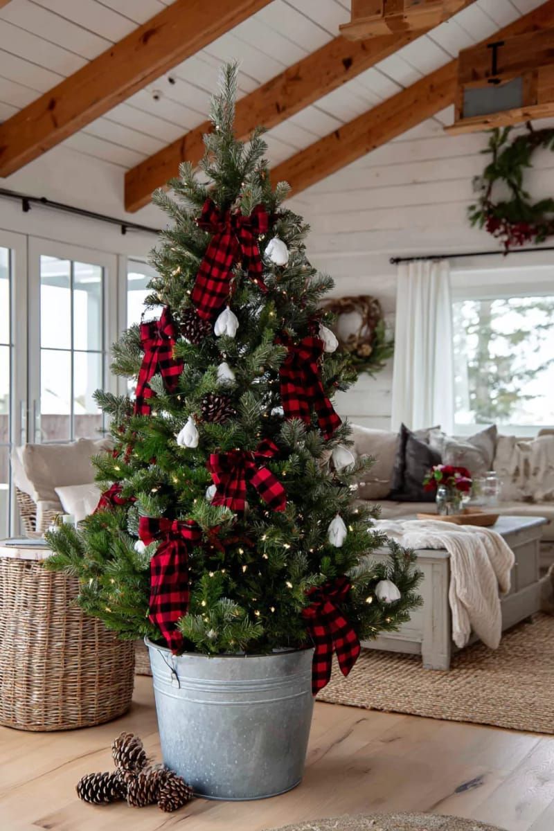 6. Rustic bucket tree with plaid ribbon accents - photo 2