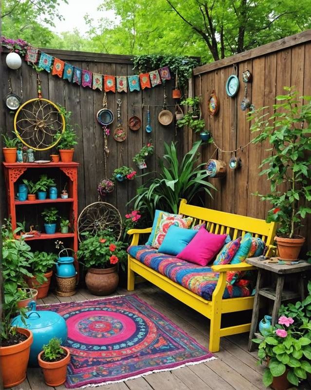 Eclectic Hippie Garden With Upcycled Decor