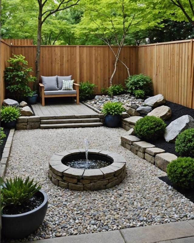 Zen Corner With Raked Gravel and Water