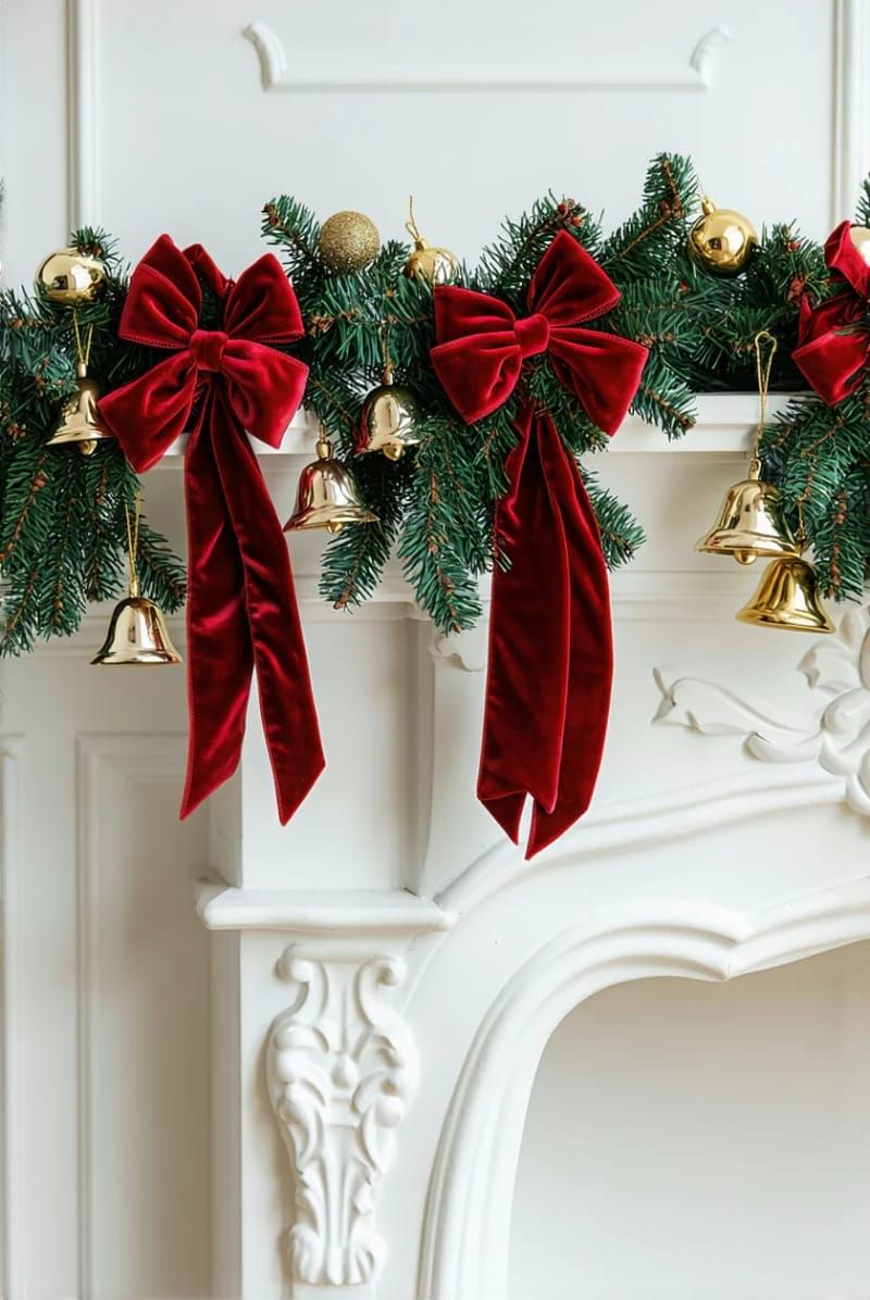 1. Velvet Ribbon and Gold Bells on a Mantel - photo 2