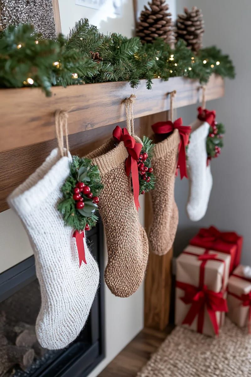 17. Tiny Twine Wreaths on the Stocking Loop