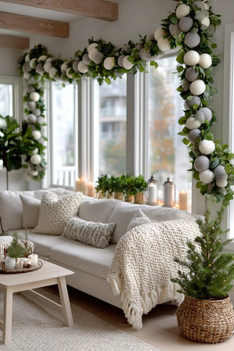 20. Wool Felt Ball Garland For Windows And Mirrors