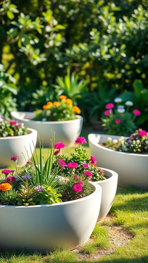Curved Teardrop-Shaped Garden Beds