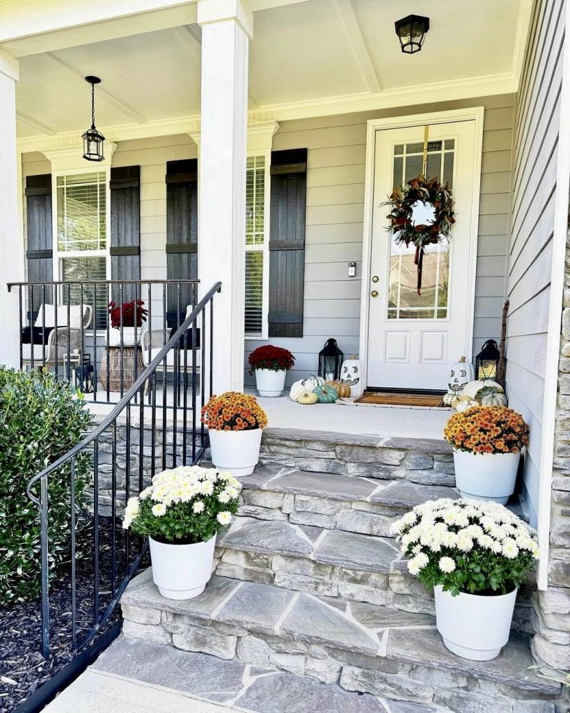 25. Mums and Pumpkins for a Festive Fall Porch