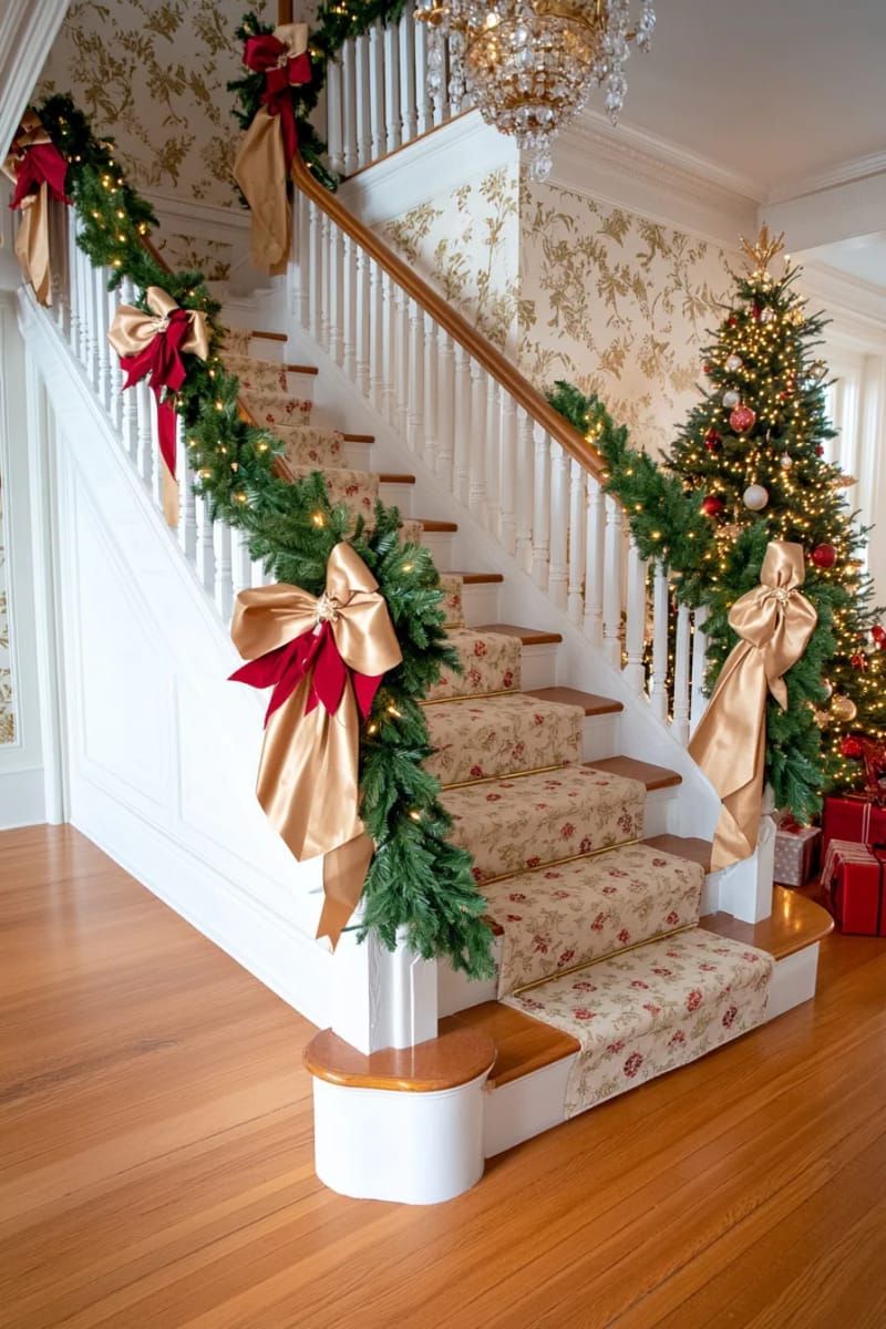 15. Banister garland with fairy lights and satin bows - photo 4