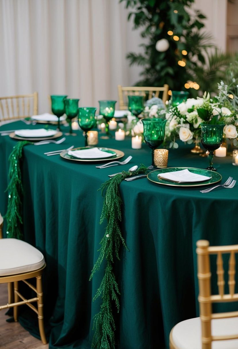 7) Dark Green Linens for the Tables