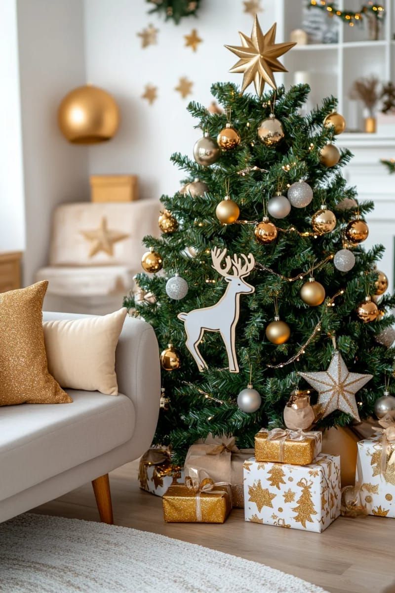 29. Reindeer figures and sparkling stars for classic elegance