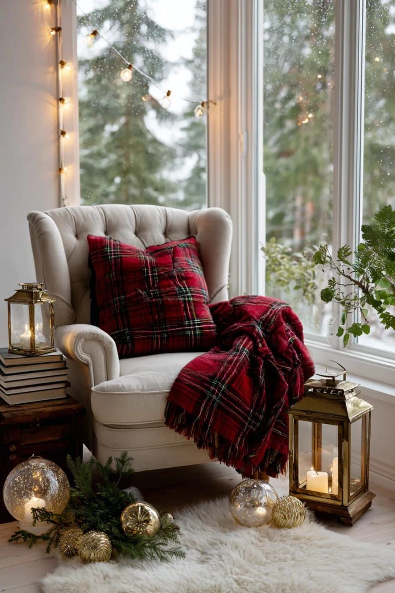 31. Tartan blanket reading nook with lanterns and oversized decor - photo 2