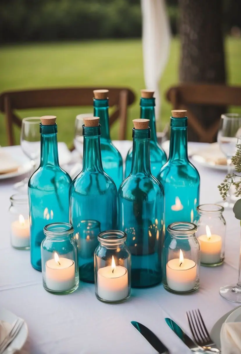 14) Clustered Bottles with Tea Lights