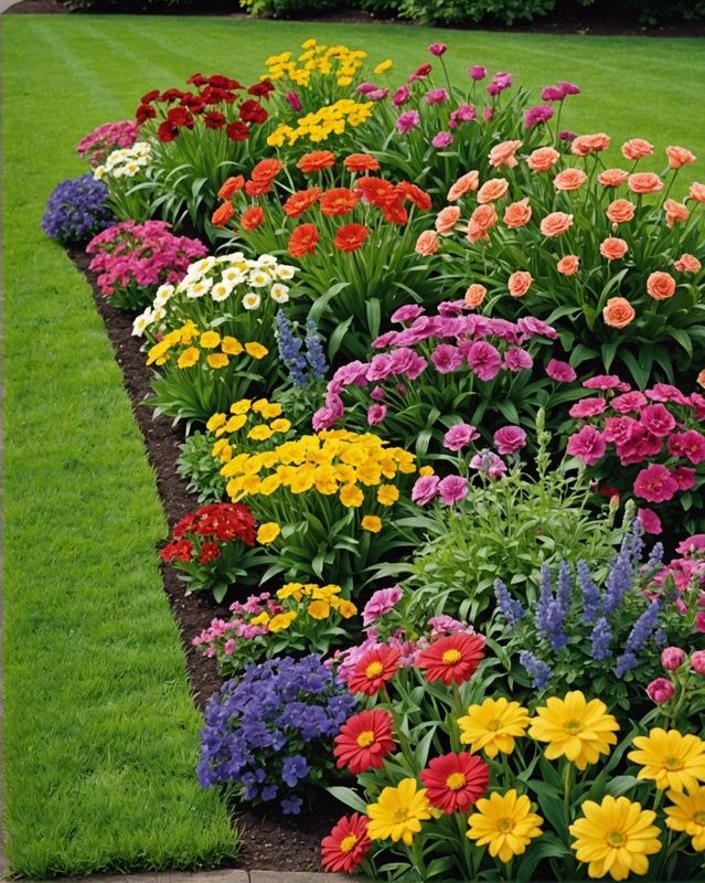 Flower Beds Along Lawn Edges