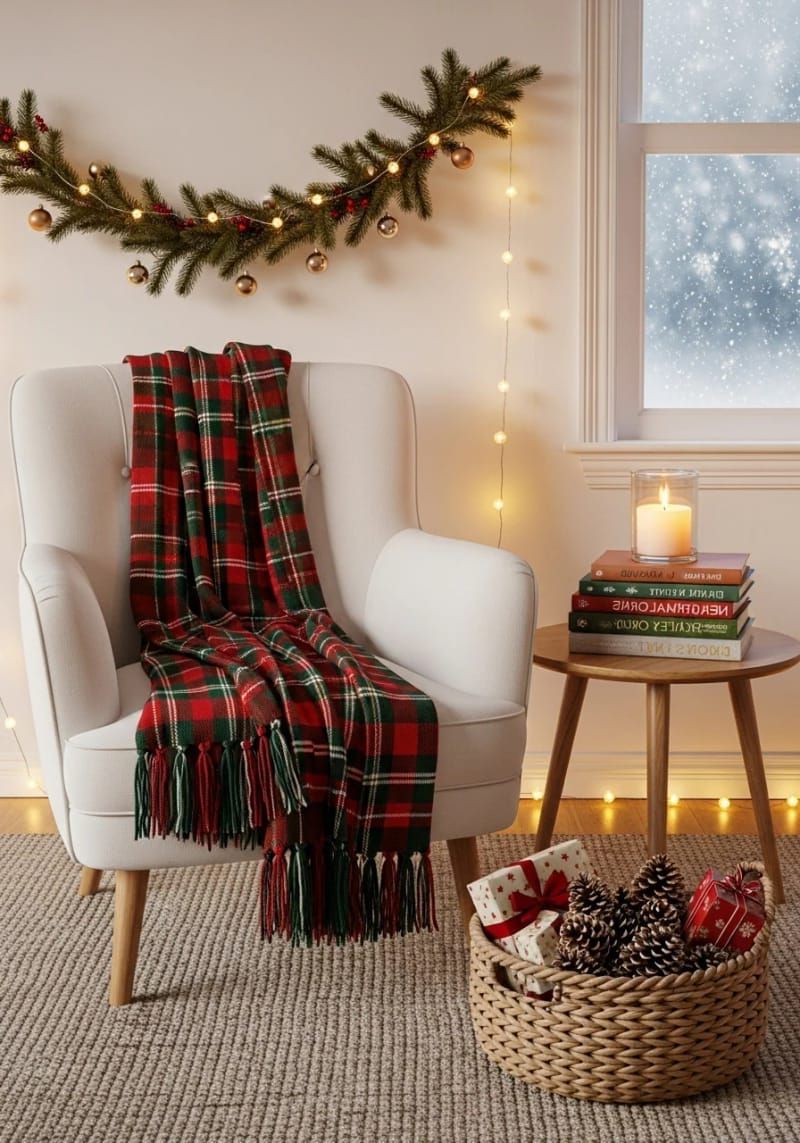 29. Plaid Throw Blanket Draped on a White Chair - photo 2