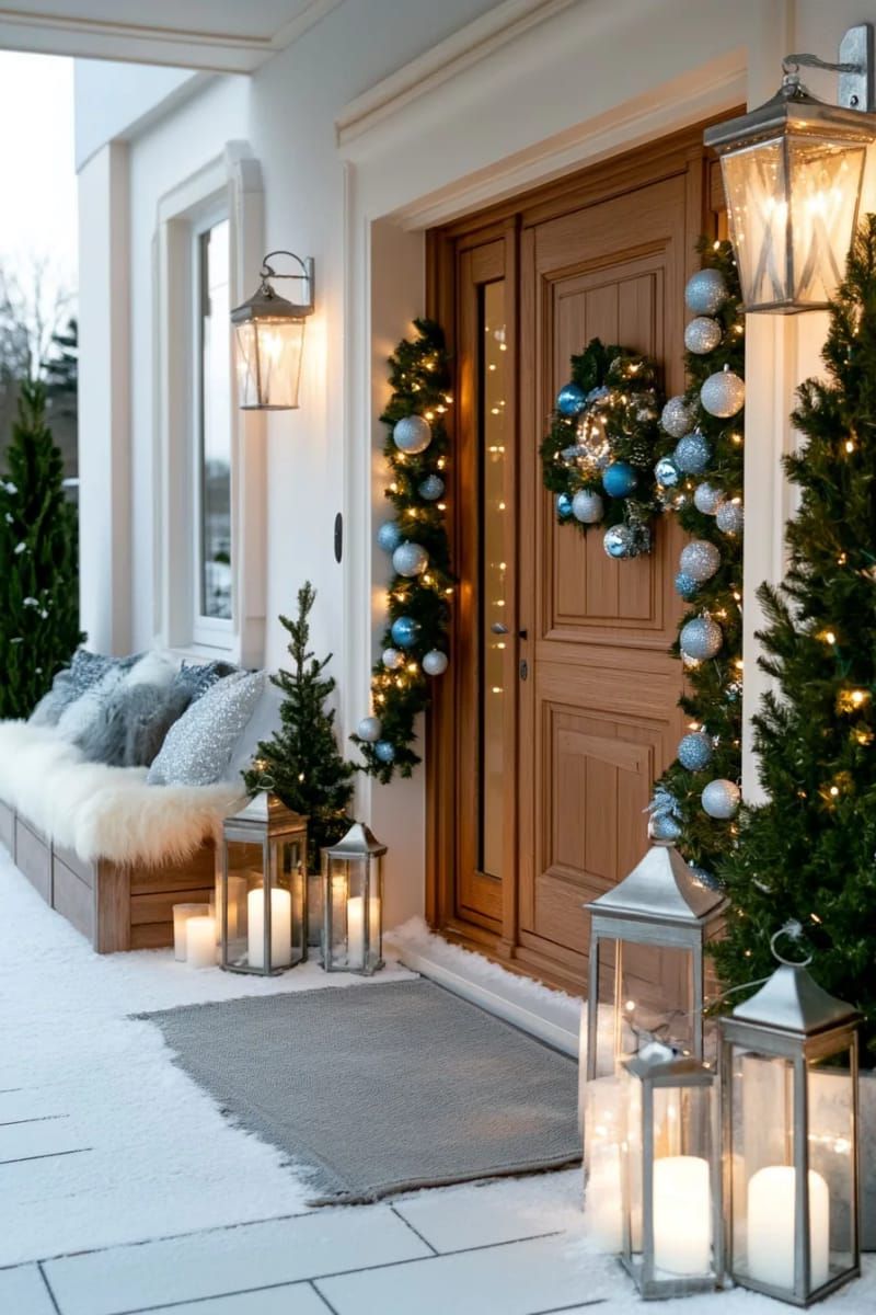 22. Blue and Silver Bauble Garland with Star Lights