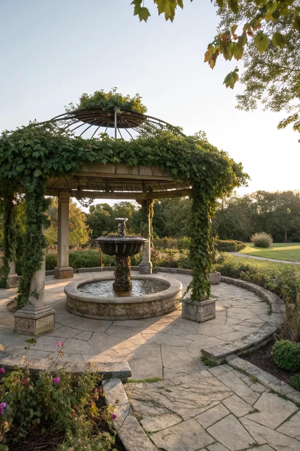 Circle Pergola with a Water Feature