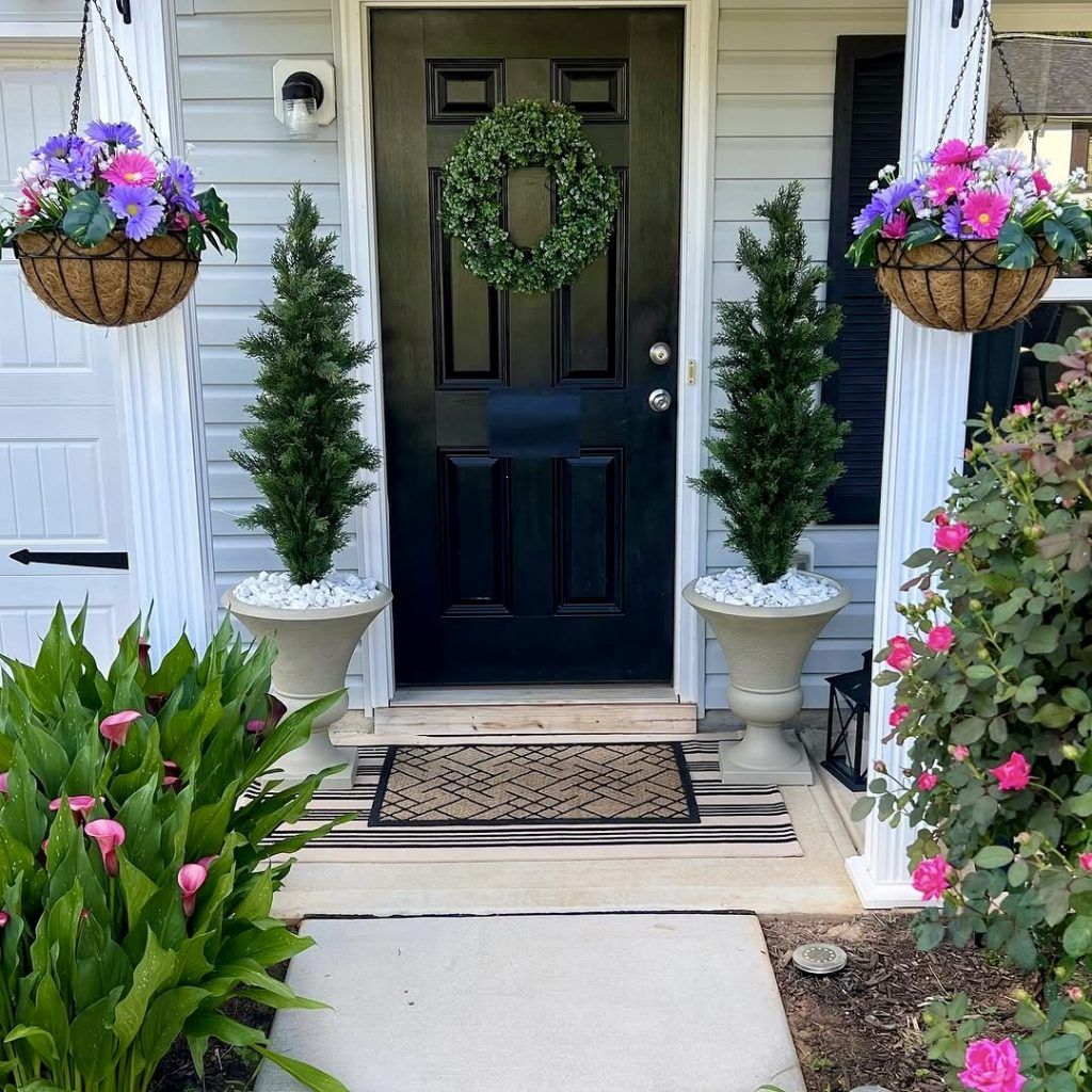 23. A Colorful Garden Look for Spring Porches