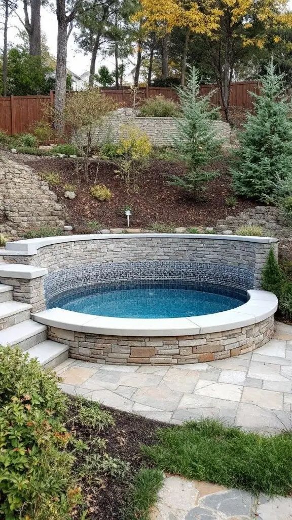 12. Small Pool Paired with a Charming Retaining Wall